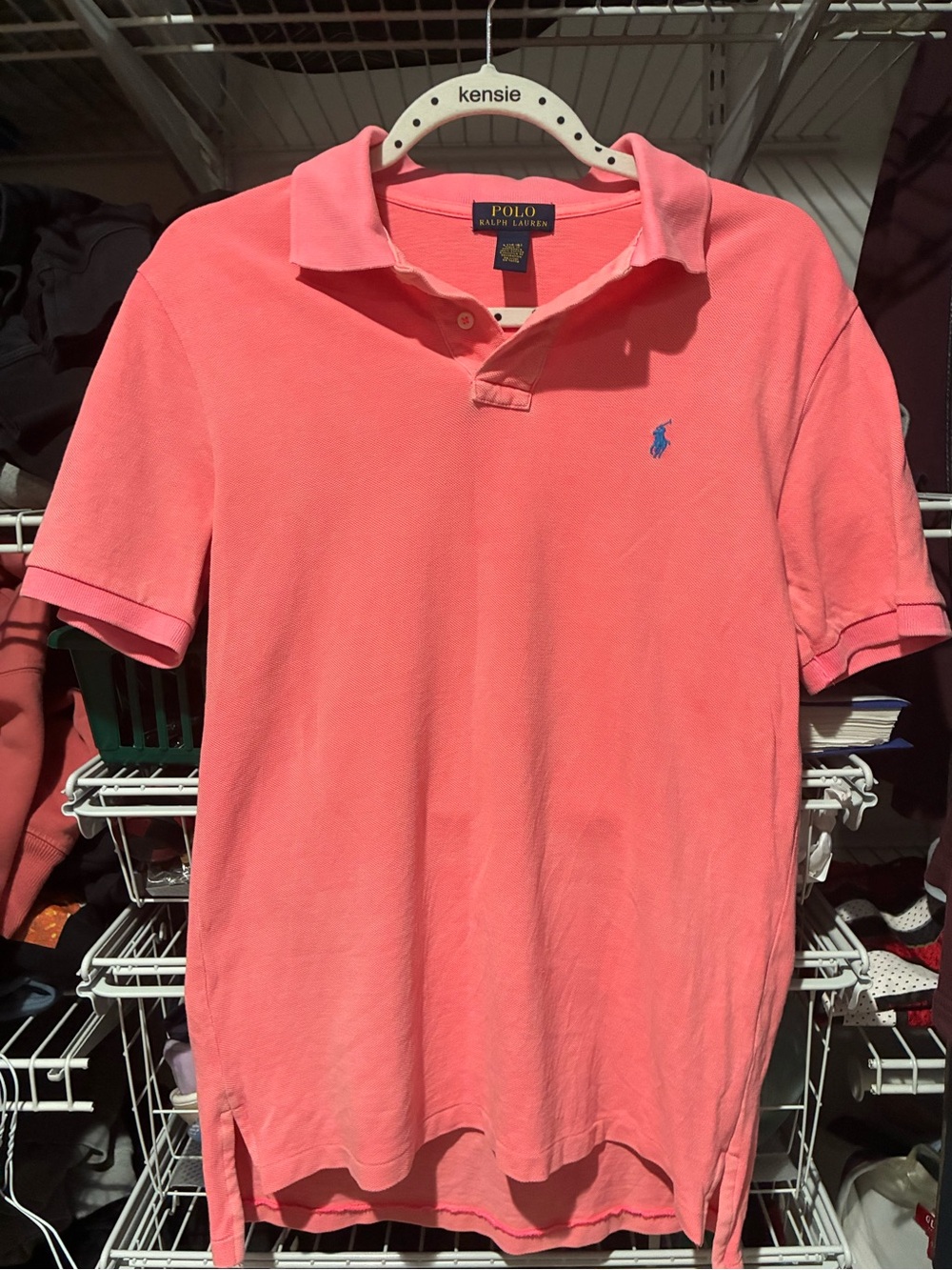 Ralph Lauren Men’s Coral Pink Polo Shirt with Blue Pony